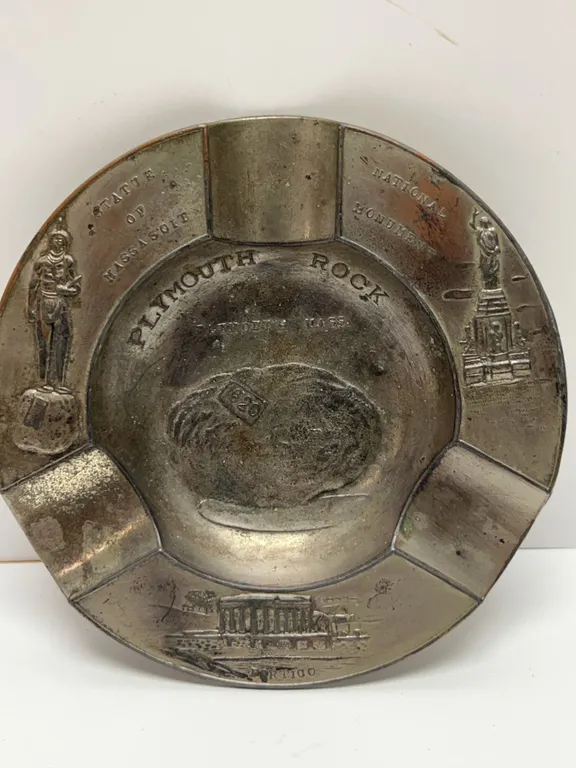 Plymouth Rock Souvenir Metal Ashtray Marked Occupied Japan