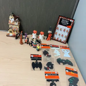 Halloween Figurine Lot with Paper Garland and Decor