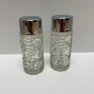 Pressed Glass Salt and Pepper Shaker Set with Metal Lids