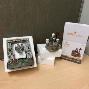 Pumpkin Hollow LED Cemetery Thinker and Skeleton Swing Figures
