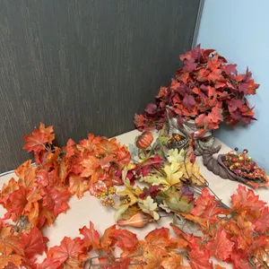 Ceramic Owl Planter, Cornucopia Décor, and Faux Autumn Leaves