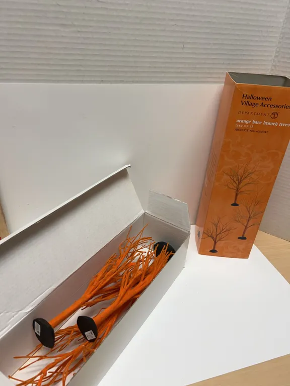 Department 56 Halloween Village Orange Bare Branch Trees Set