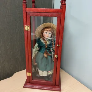 Porcelain Doll with Braided Hair in Display Case