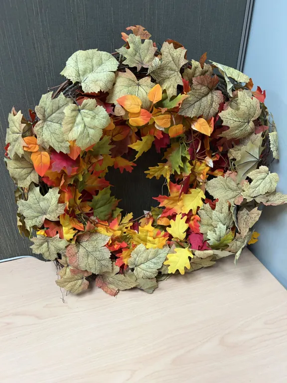 Artificial Fall Wreath with Mixed Faux Maple Leaves