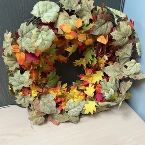 Artificial Fall Wreath with Mixed Faux Maple Leaves