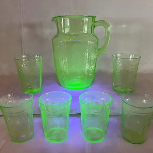 VTG Anchor Hocking Princess Green Depression Pitcher & Tumblers