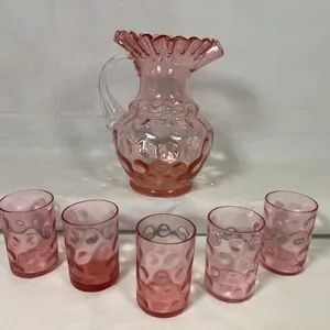 Fenton Cranberry Coin Dot Pitcher & Tumblers