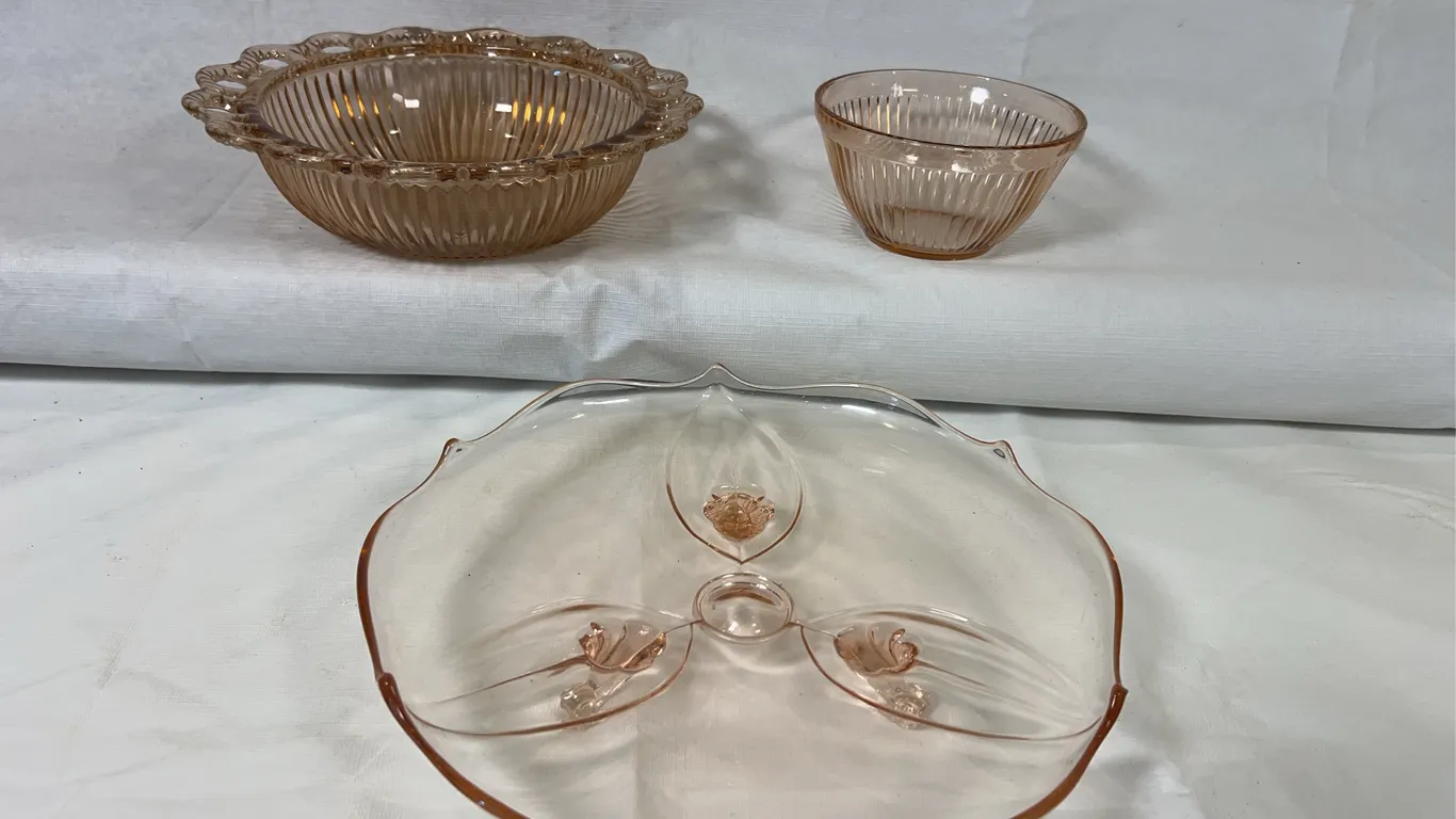Pink Depression Bowls & Platter