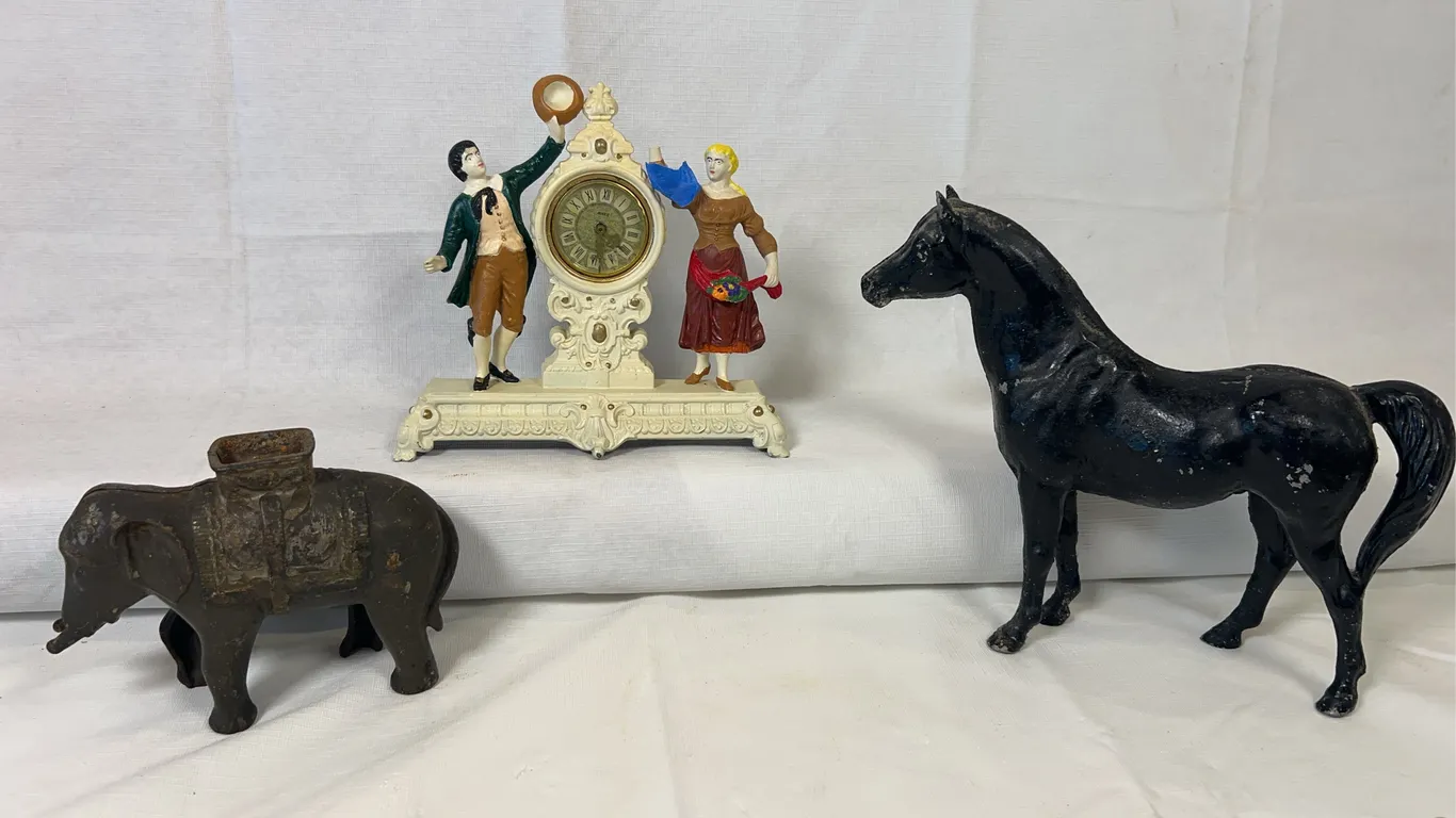 Cast Iron Clock, Elephant & Horse