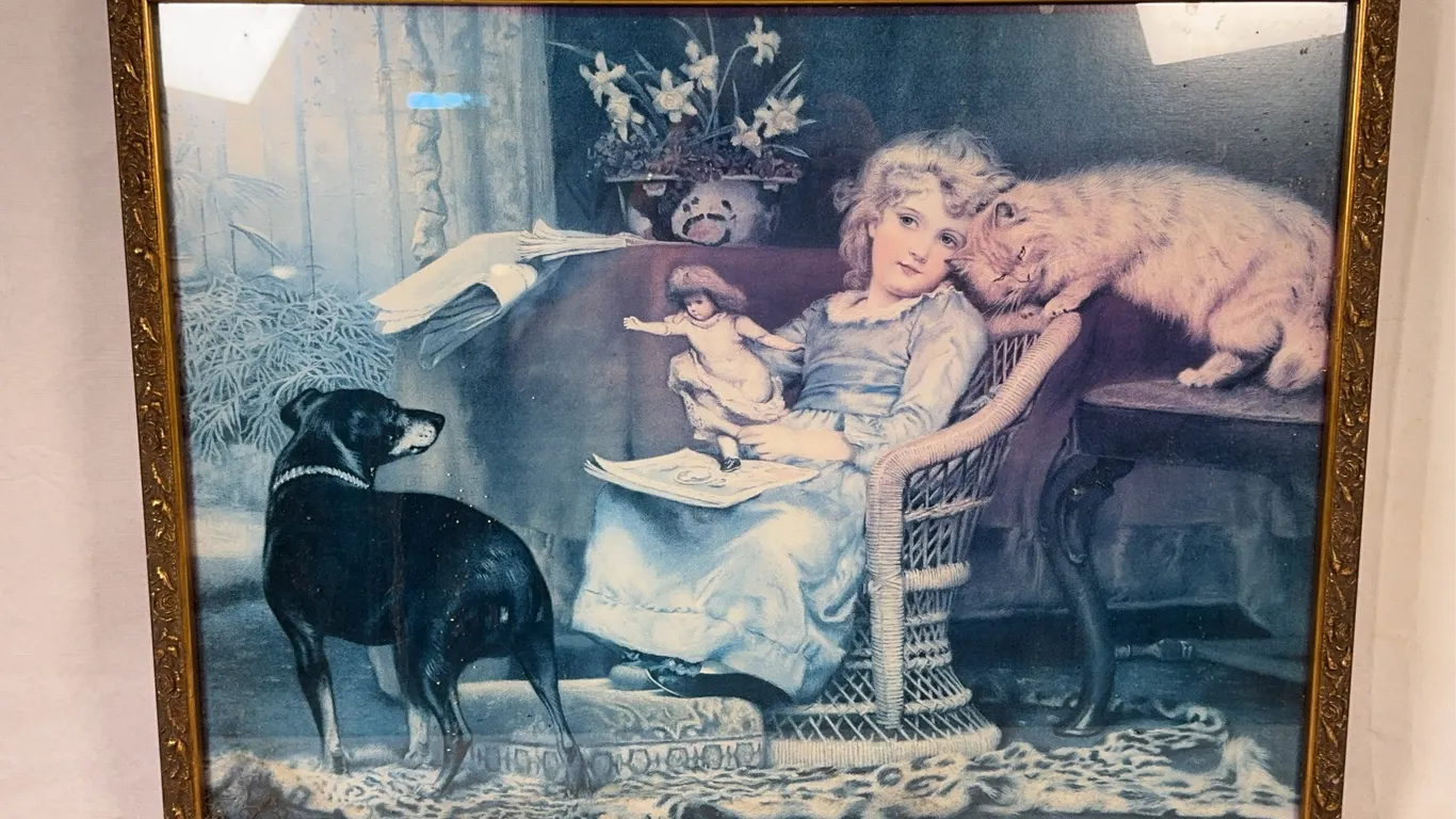 Victorian Girl with Pets Print