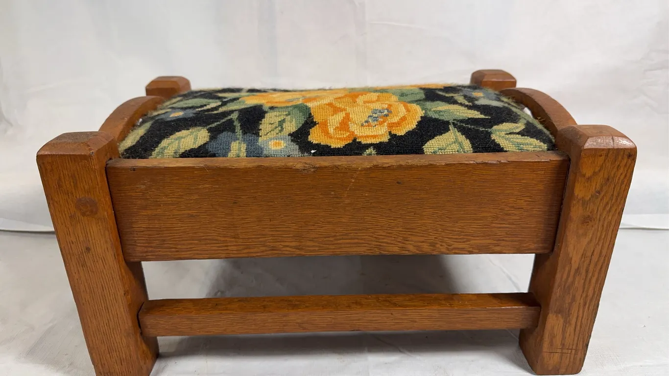 Footstool with Needlepoint Top