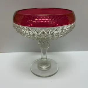 Pressed Glass Compote with Ruby Flash Rim and Diamond Pattern