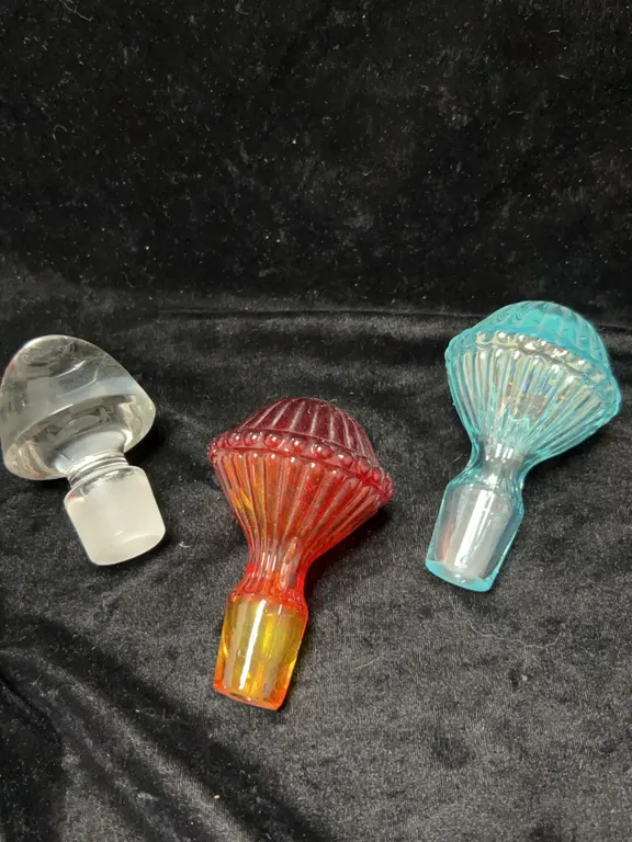 Three Decorative Glass Bottle Stoppers Assorted Colors