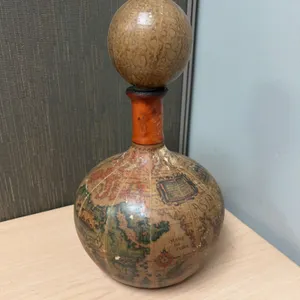 Globe-Form Decorative Bottle with Old World Map Design