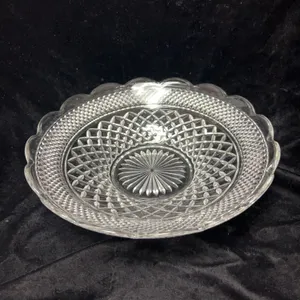 Pressed Glass Bowl with Scalloped Rim and Geometric Pattern