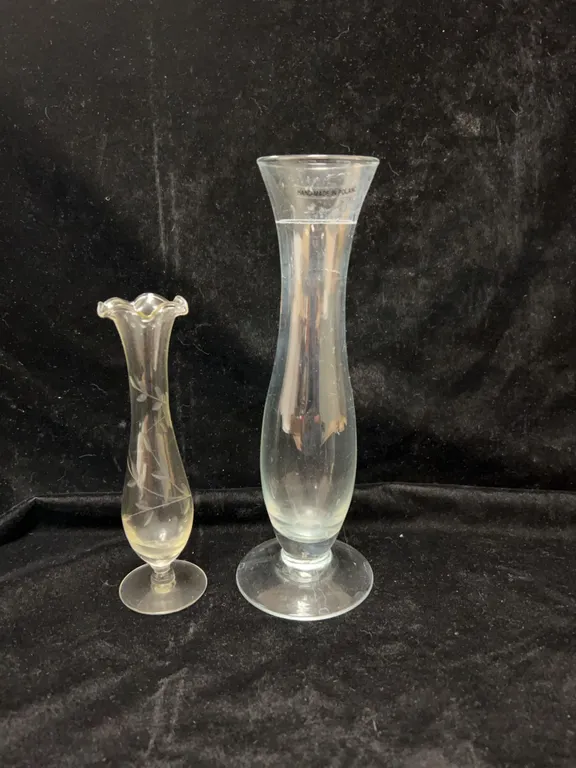 Clear Glass Bud Vases, One Hand-Made in Poland