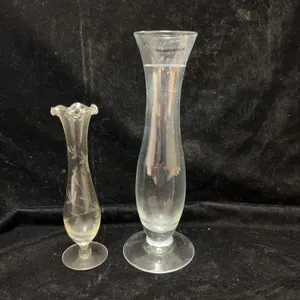 Clear Glass Bud Vases, One Hand-Made in Poland