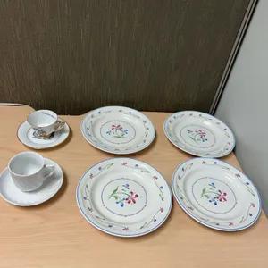 Newcor Melody Stoneware Plates and Two Cup and Saucer Sets