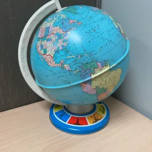 Vintage Tin World Globe with Colorful Educational Base