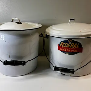 Two Large Utility Pails in White Enamelware