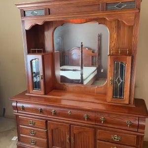 Two-Piece Oak China Hutch