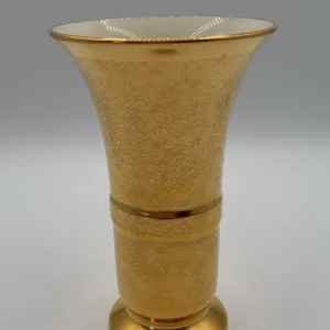 Vintage Pickard Gold Rose and Daisy Floral Embossed Porcelain Trumpet Vase