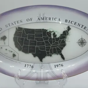 Vintage USA Map Bicentennial Glass Glama Tray Plate America Masterwork 1973