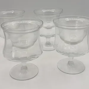 4 Vintage Shrimp Seafood Cocktail Glasses on Stands with/ Ice Liners