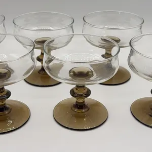 6 Vintage Libbey Tulip Dessert/Champaign's w/ Tawny Brown Stems
