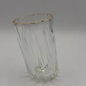 Vintage Topsy Turvy Tilted Tumbler Highball Glass w/ Gold Rim