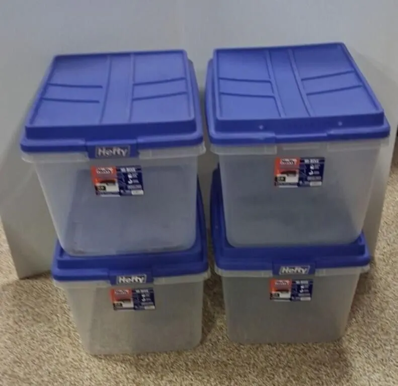 (4) 72 Quart Hefty Brand Storage Tubs with Lids