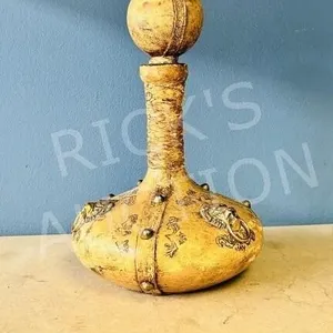 12" leather clad decantor w/ brass lion figures