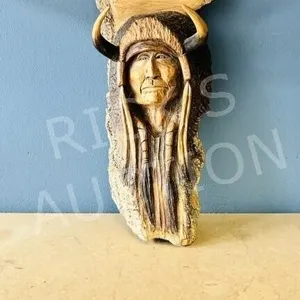 16" wood carving of chief - approx 4" w