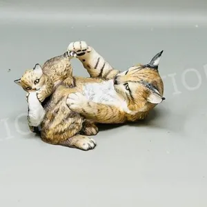 Playful Morning , ceramic Lynx & cub figure -