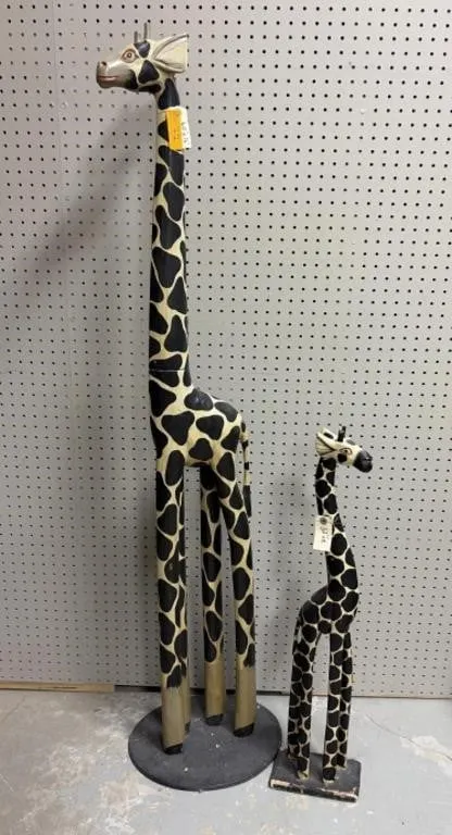 Hand-carved and hand-painted wooden giraffes