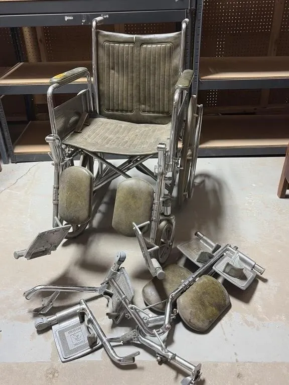 Vintage olive-green and chrome folding wheelchair