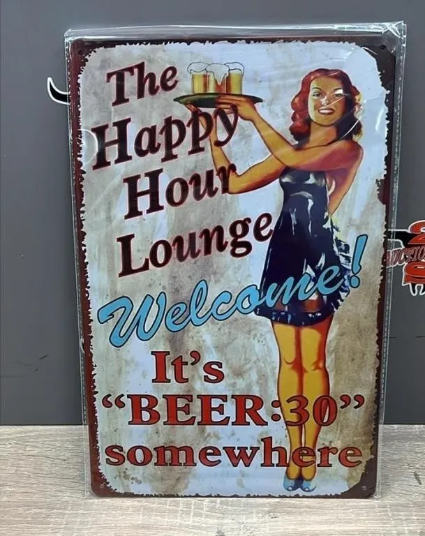 Decorative Metal Sign 8" x 12". The Happy Hour