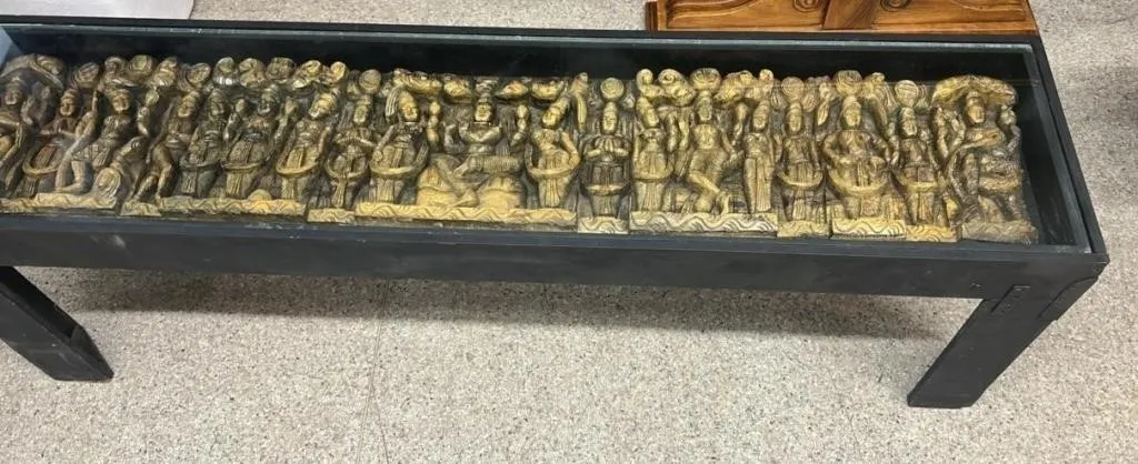 Asian Carved Coffee Table. 58"L x 14"W x 19"H.