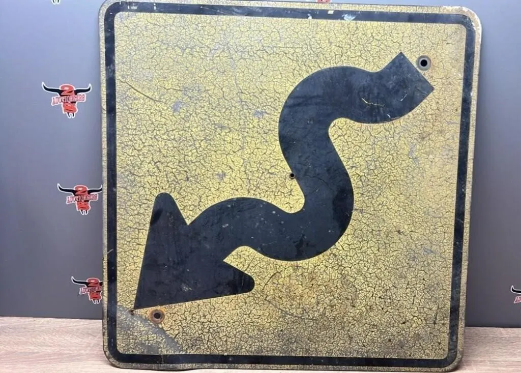 Decommissioned Winding Road Traffic Sign, 24"H.