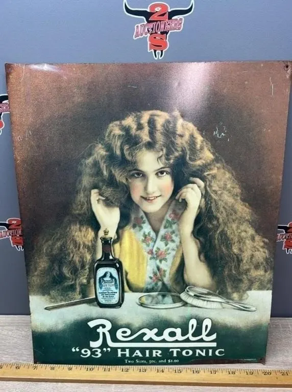 Decorative Tin Sign, Rexall Hair Tonic 13.5"W x