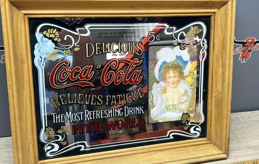 Coca-Cola Mirrored Sign. 12"W x 14"H. *Unknown