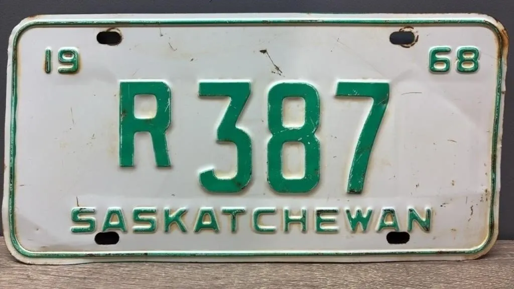 1968 Sask. License Plate R Designation.