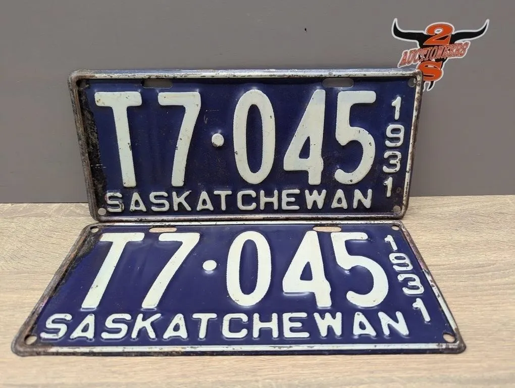 Matched Set 1931 Sask. Trailer License Plates.