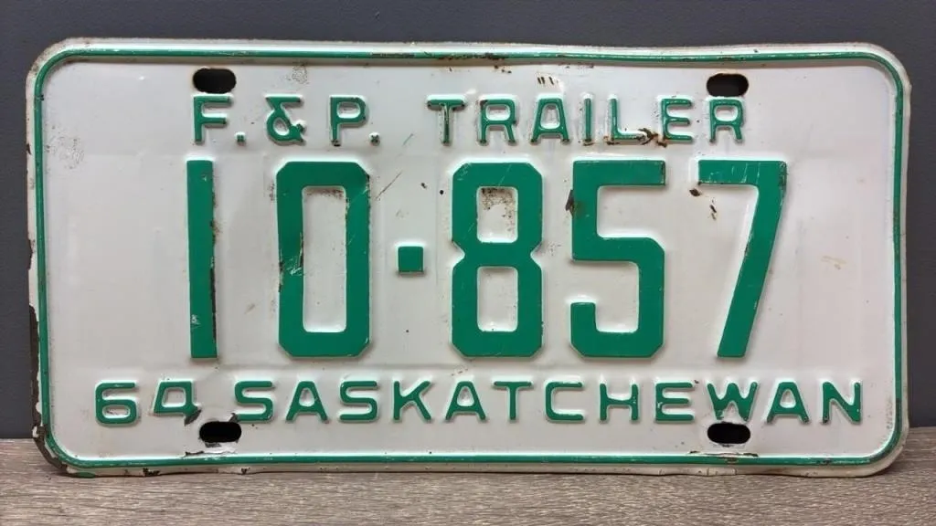 1964 Sask. F&P Trailer License Plate.