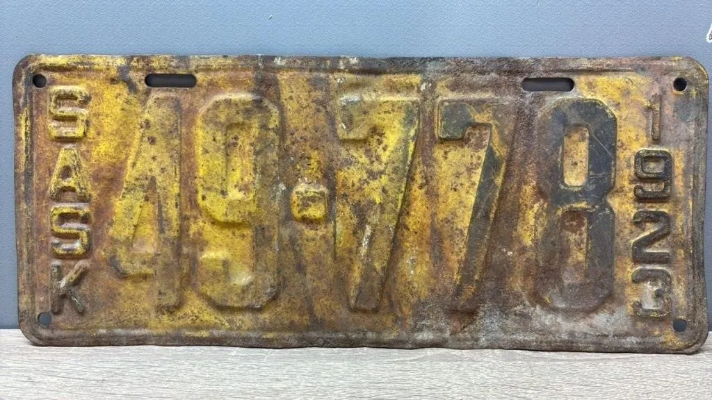 1923 Sask. License Plate. Rough.