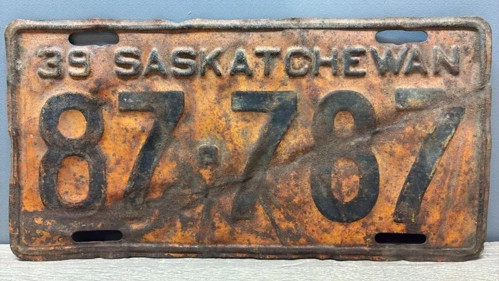 1939 Sask. License Plate. Rough.