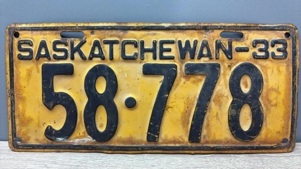 1933 Sask. License Plate.