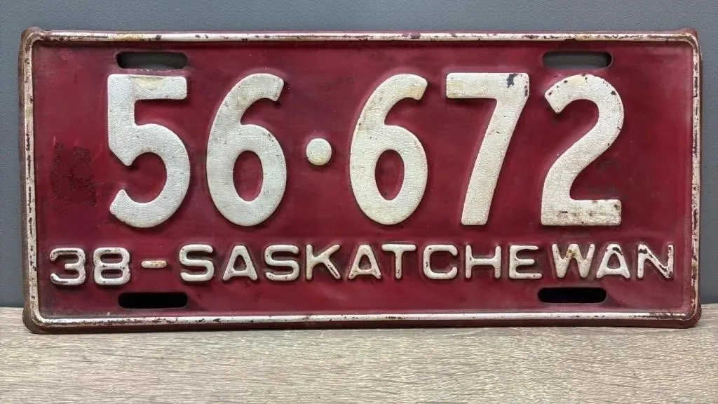 1938 Sask. License Plate.