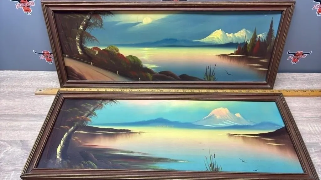 Pair of Framed Paintings On Cardboard. 27"W x 11"H