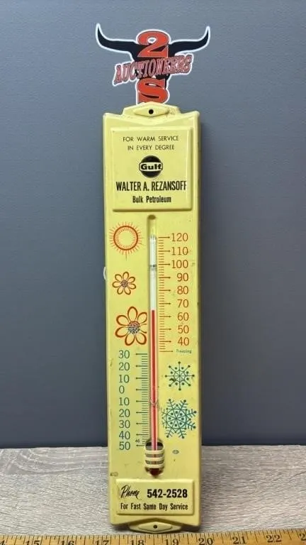 Vintage Gulf Bulk Petroleum Thermometer. 12.5”H.